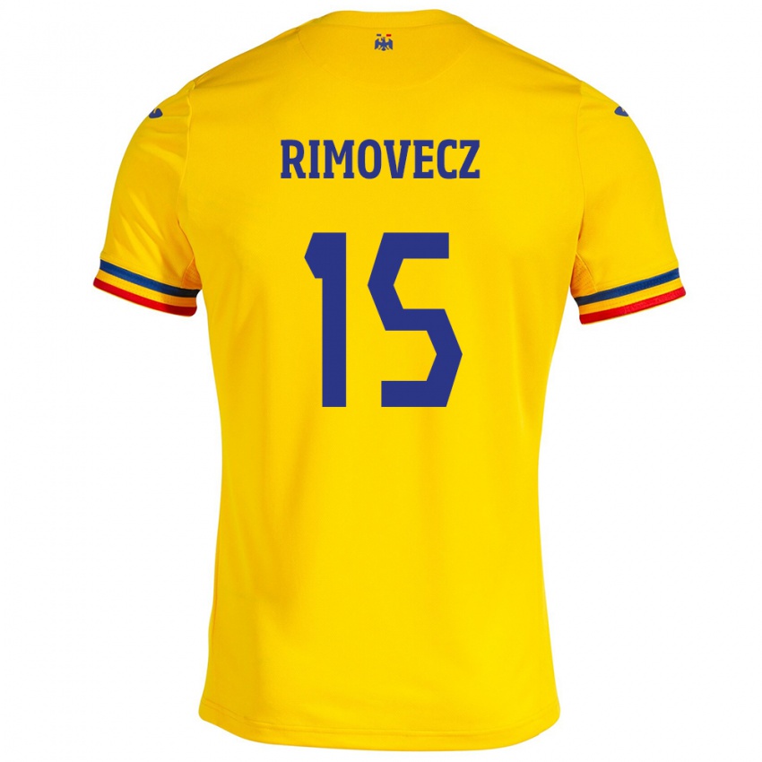 Enfant Maillot Roumanie Sergiu Rimovecz #15 Jaune Tenues Domicile 24-26 T-Shirt Belgique