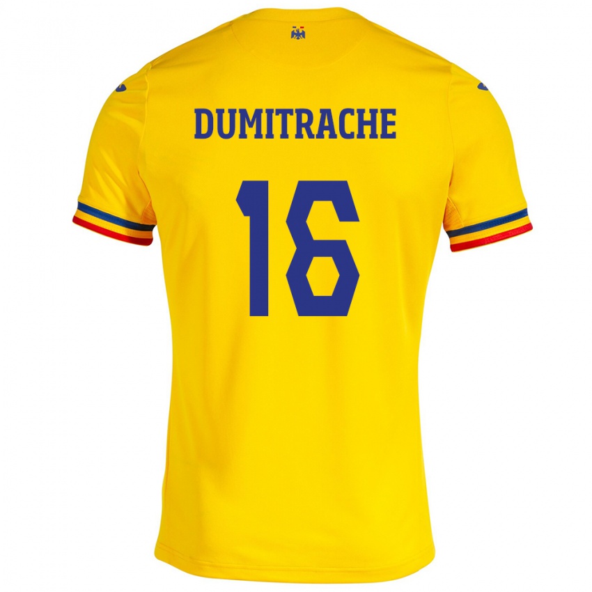 Enfant Maillot Roumanie Valentin Dumitrache #16 Jaune Tenues Domicile 24-26 T-Shirt Belgique