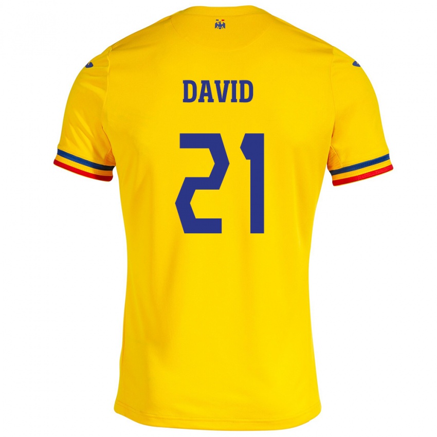 Enfant Maillot Roumanie Gabriel David #21 Jaune Tenues Domicile 24-26 T-Shirt Belgique