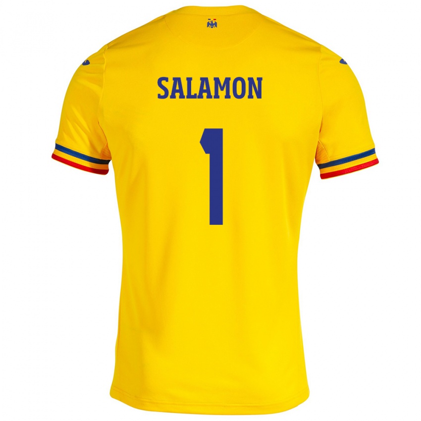 Enfant Maillot Roumanie Szidonia Salamon #1 Jaune Tenues Domicile 24-26 T-Shirt Belgique