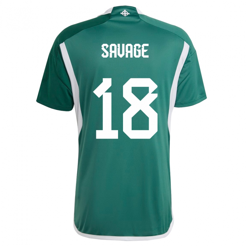 Enfant Maillot Irlande Du Nord Troy Savage #18 Vert Tenues Domicile 24-26 T-Shirt Belgique