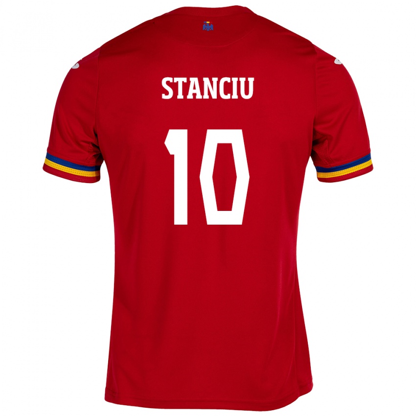 Kinder Rumänische Nicolae Stanciu #10 Rot Auswärtstrikot Trikot 24-26 T-Shirt Belgien