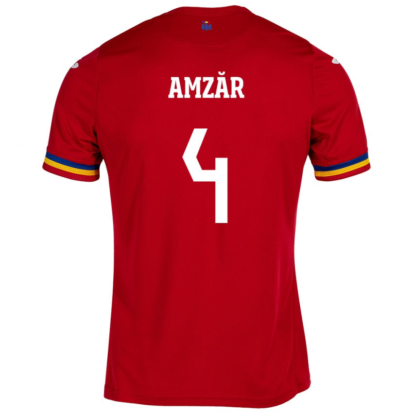 Enfant Maillot Roumanie Costin Amzăr #4 Rouge Tenues Extérieur 24-26 T-Shirt Belgique