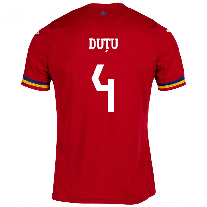 Enfant Maillot Roumanie Ștefan Duțu #4 Rouge Tenues Extérieur 24-26 T-Shirt Belgique