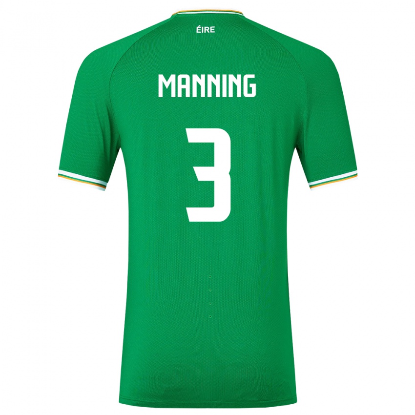 Homme Maillot Irlande Ryan Manning #3 Vert Tenues Domicile 24-26 T-Shirt Belgique