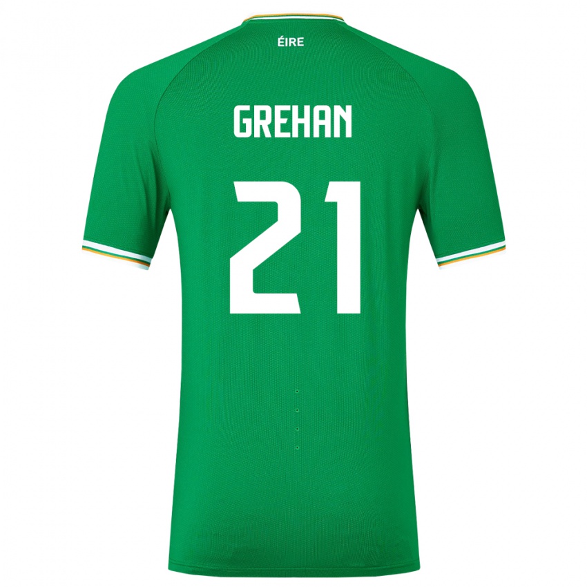 Homme Maillot Irlande Sean Grehan #21 Vert Tenues Domicile 24-26 T-Shirt Belgique