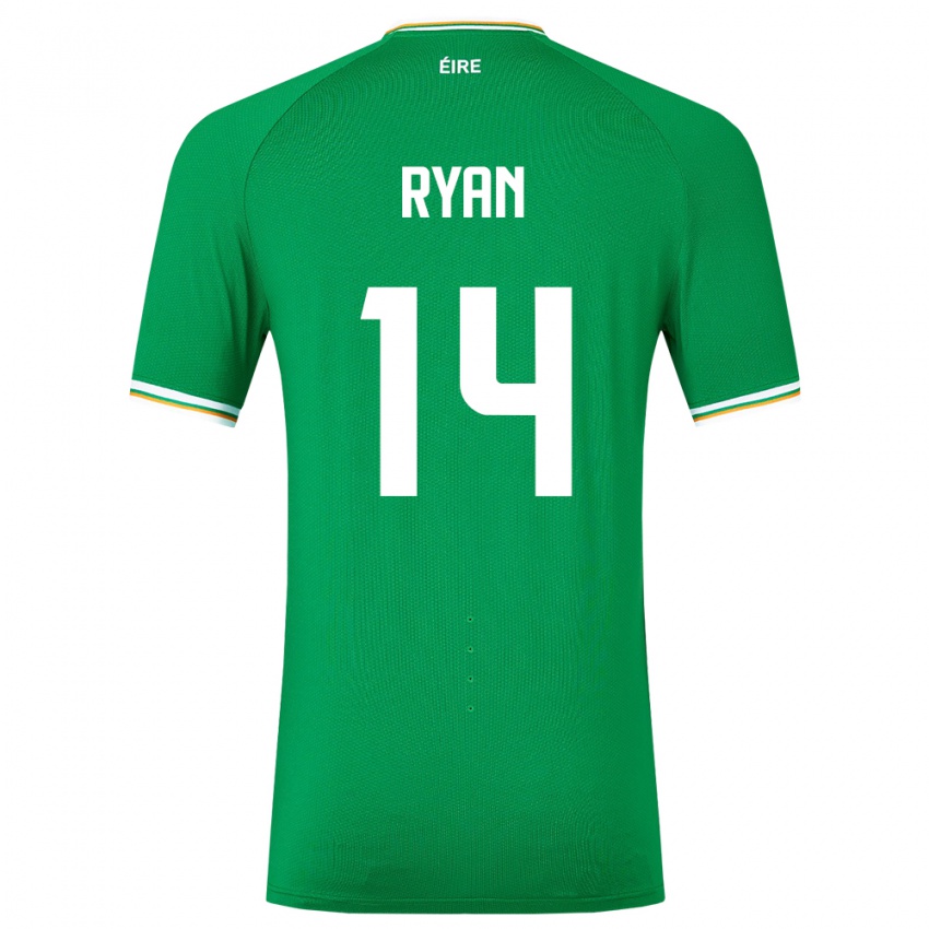 Homme Maillot Irlande John Ryan #14 Vert Tenues Domicile 24-26 T-Shirt Belgique