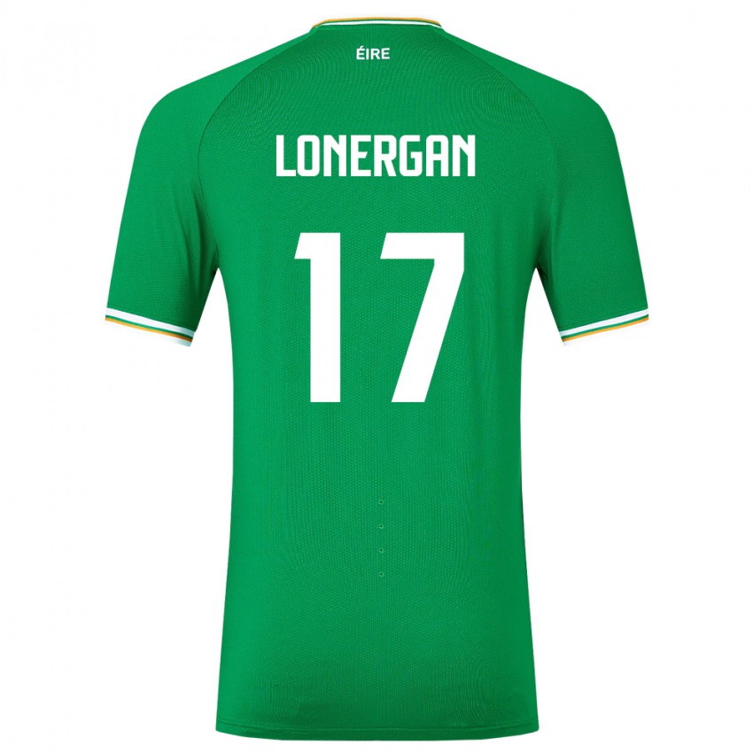 Homme Maillot Irlande Tom Lonergan #17 Vert Tenues Domicile 24-26 T-Shirt Belgique