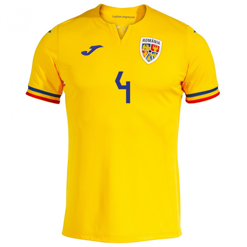 Homme Maillot Roumanie Ioana Bortan #4 Jaune Tenues Domicile 24-26 T-Shirt Belgique