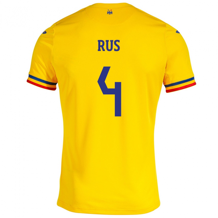 Homme Maillot Roumanie Adrian Rus #4 Jaune Tenues Domicile 24-26 T-Shirt Belgique