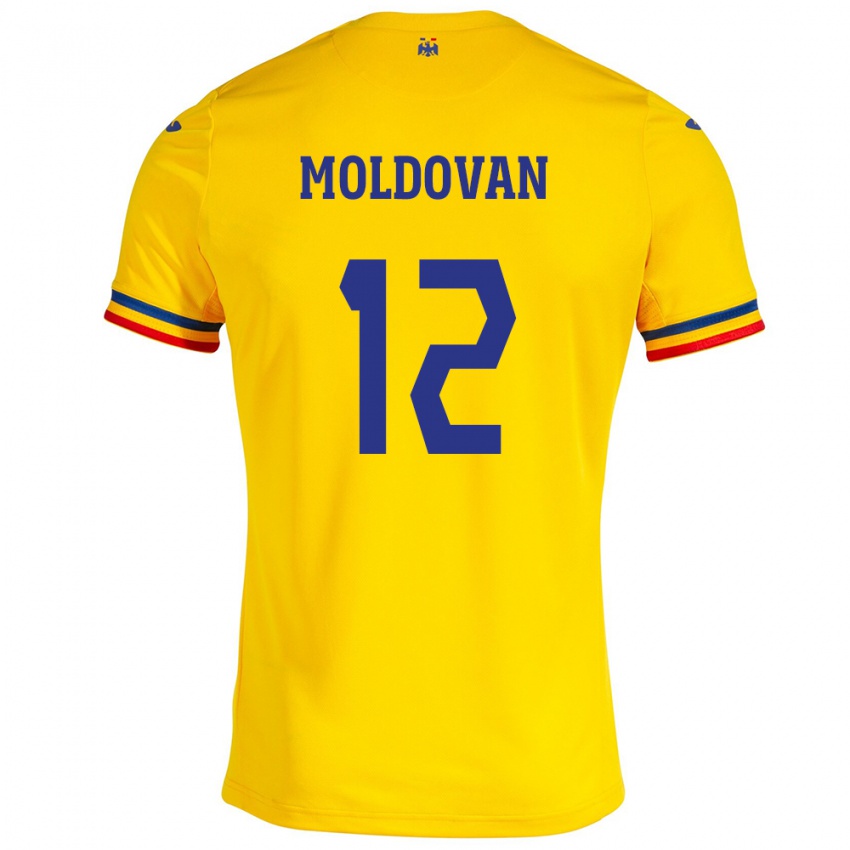 Homme Maillot Roumanie Horaţiu Moldovan #12 Jaune Tenues Domicile 24-26 T-Shirt Belgique