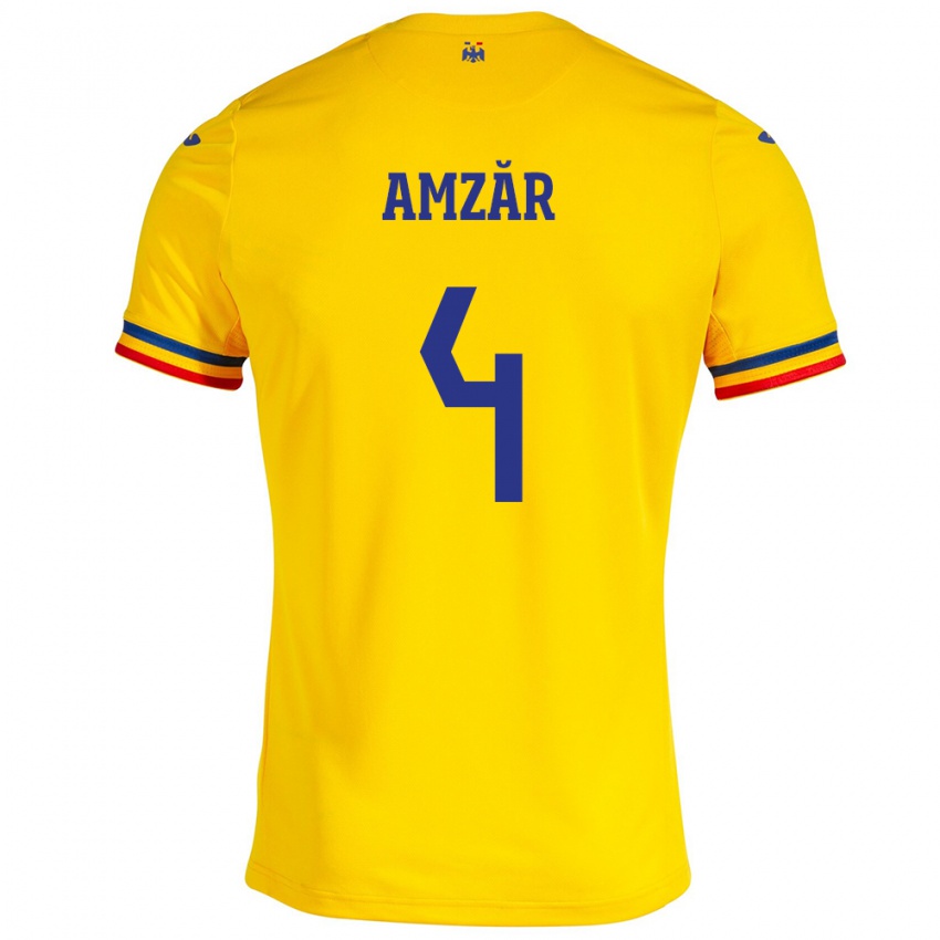 Homme Maillot Roumanie Costin Amzăr #4 Jaune Tenues Domicile 24-26 T-Shirt Belgique