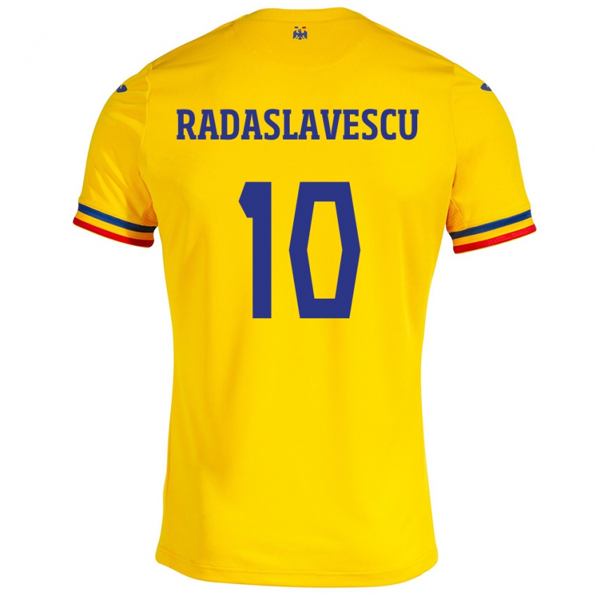 Homme Maillot Roumanie Eduard Radaslavescu #10 Jaune Tenues Domicile 24-26 T-Shirt Belgique