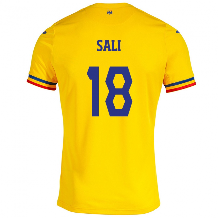 Homme Maillot Roumanie Enes Sali #18 Jaune Tenues Domicile 24-26 T-Shirt Belgique