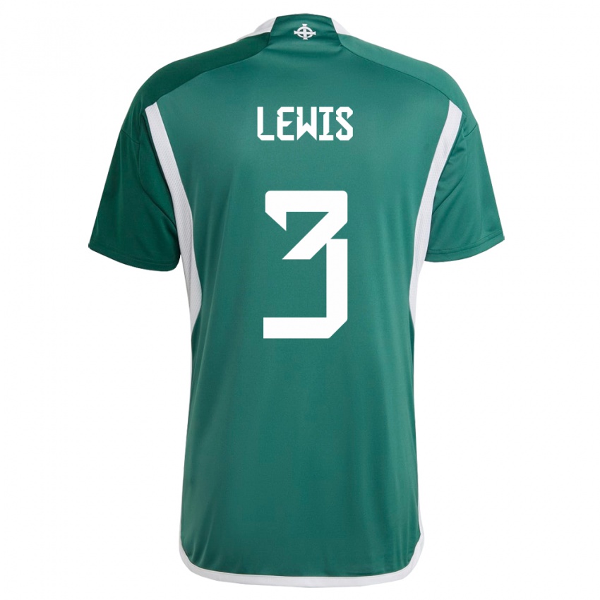 Homme Maillot Irlande Du Nord Jamal Lewis #3 Vert Tenues Domicile 24-26 T-Shirt Belgique