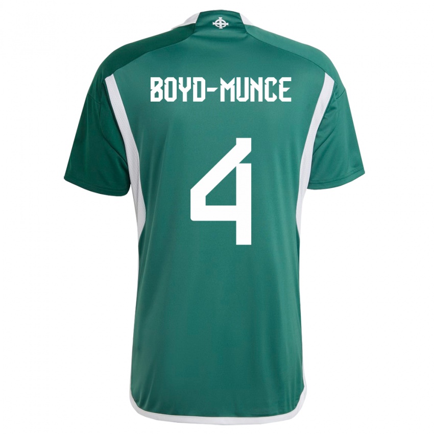 Homme Maillot Irlande Du Nord Caolan Boyd-Munce #4 Vert Tenues Domicile 24-26 T-Shirt Belgique