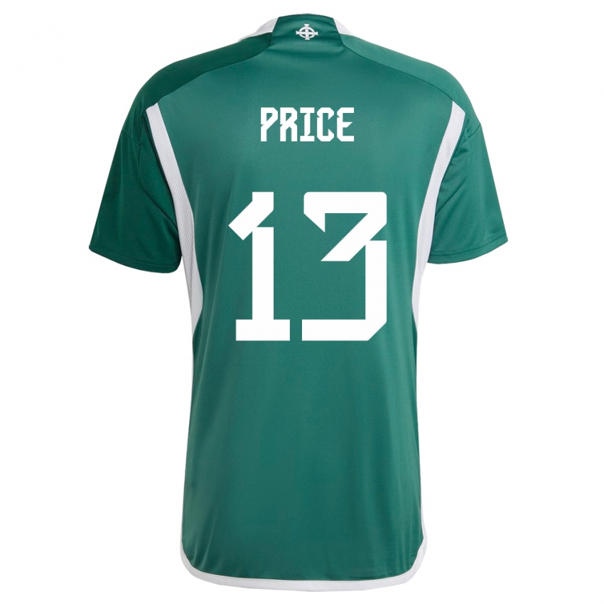 Homme Maillot Irlande Du Nord Isaac Price #13 Vert Tenues Domicile 24-26 T-Shirt Belgique