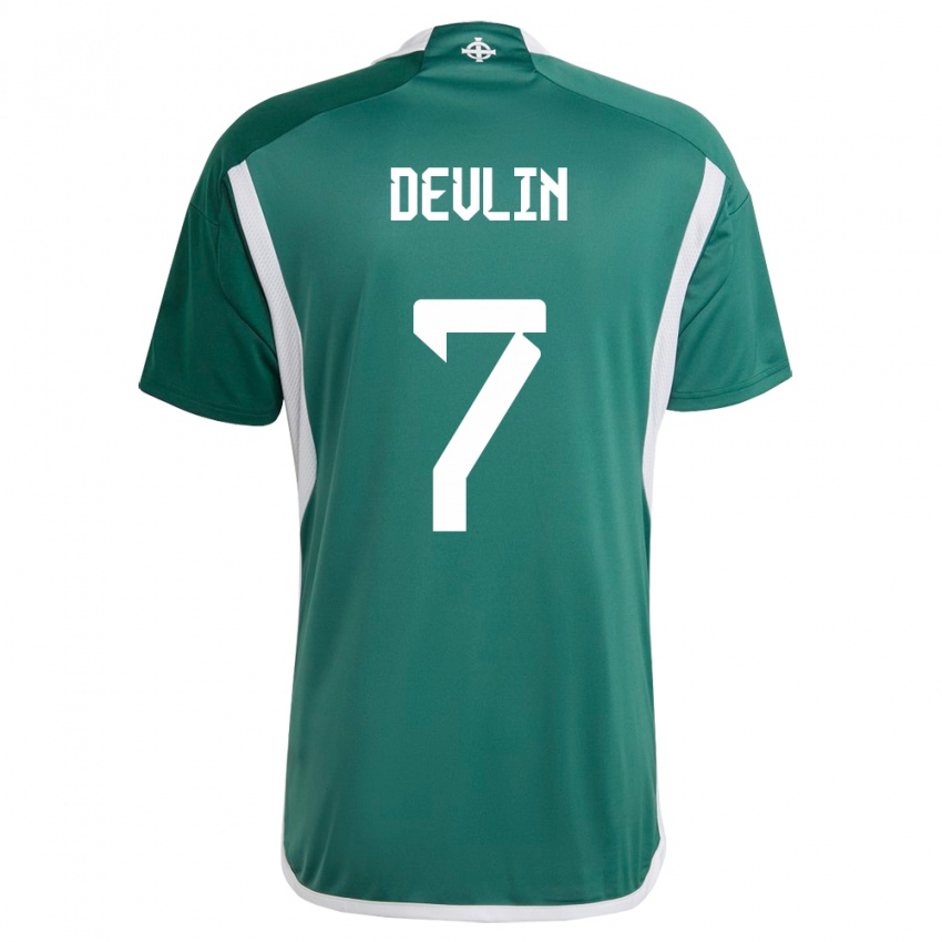 Homme Maillot Irlande Du Nord Terry Devlin #7 Vert Tenues Domicile 24-26 T-Shirt Belgique