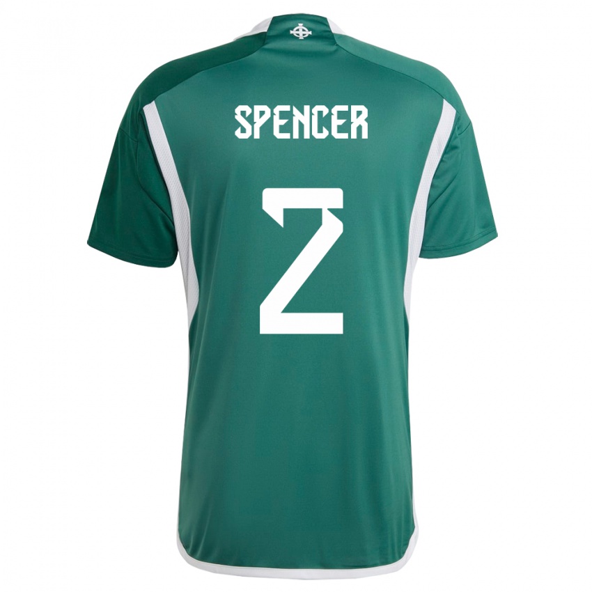 Homme Maillot Irlande Du Nord Brodie Spencer #2 Vert Tenues Domicile 24-26 T-Shirt Belgique