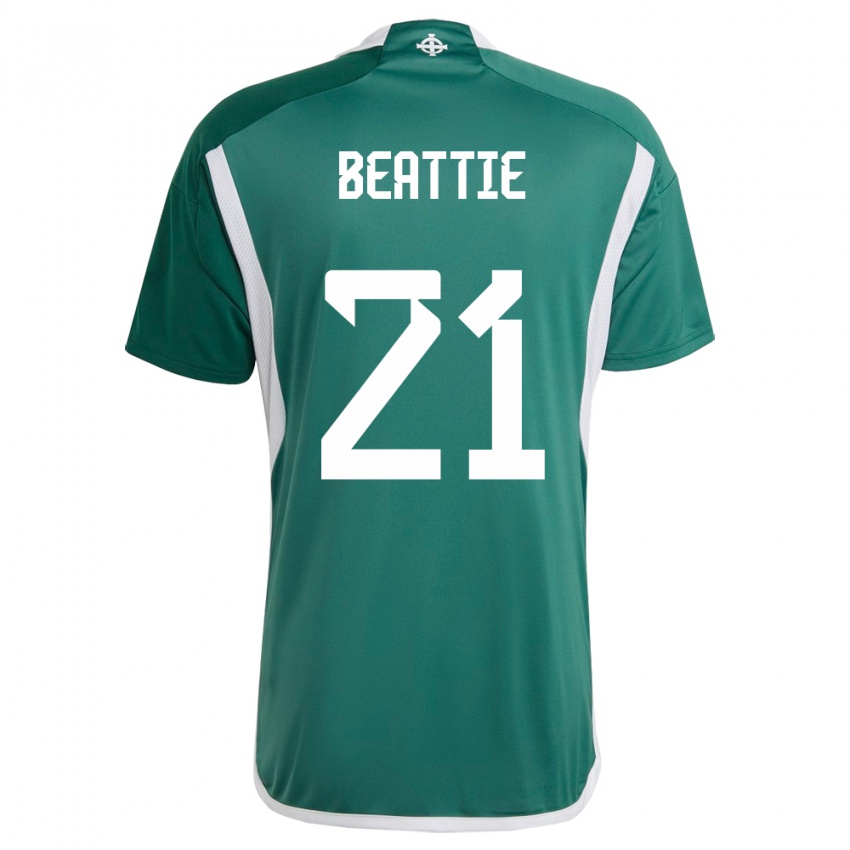 Homme Maillot Irlande Du Nord Kerry Beattie #21 Vert Tenues Domicile 24-26 T-Shirt Belgique