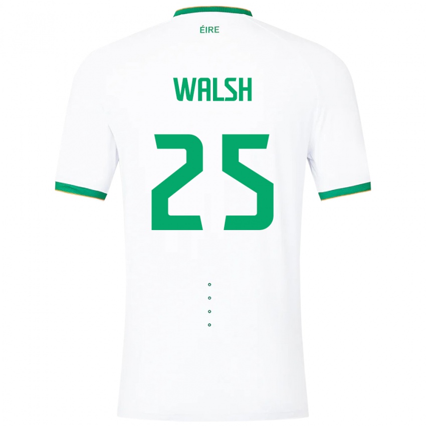 Homme Maillot Irlande Megan Walsh #25 Blanc Tenues Extérieur 24-26 T-Shirt Belgique