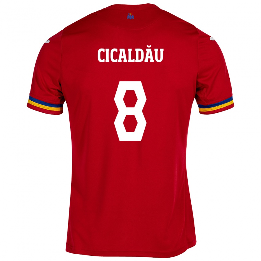 Homme Maillot Roumanie Alexandru Cicâldău #8 Rouge Tenues Extérieur 24-26 T-Shirt Belgique