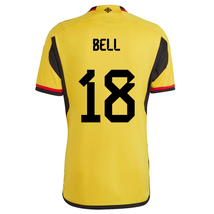 Homme Maillot Irlande Du Nord Megan Bell #18 Blanc Tenues Extérieur 24-26 T-Shirt Belgique