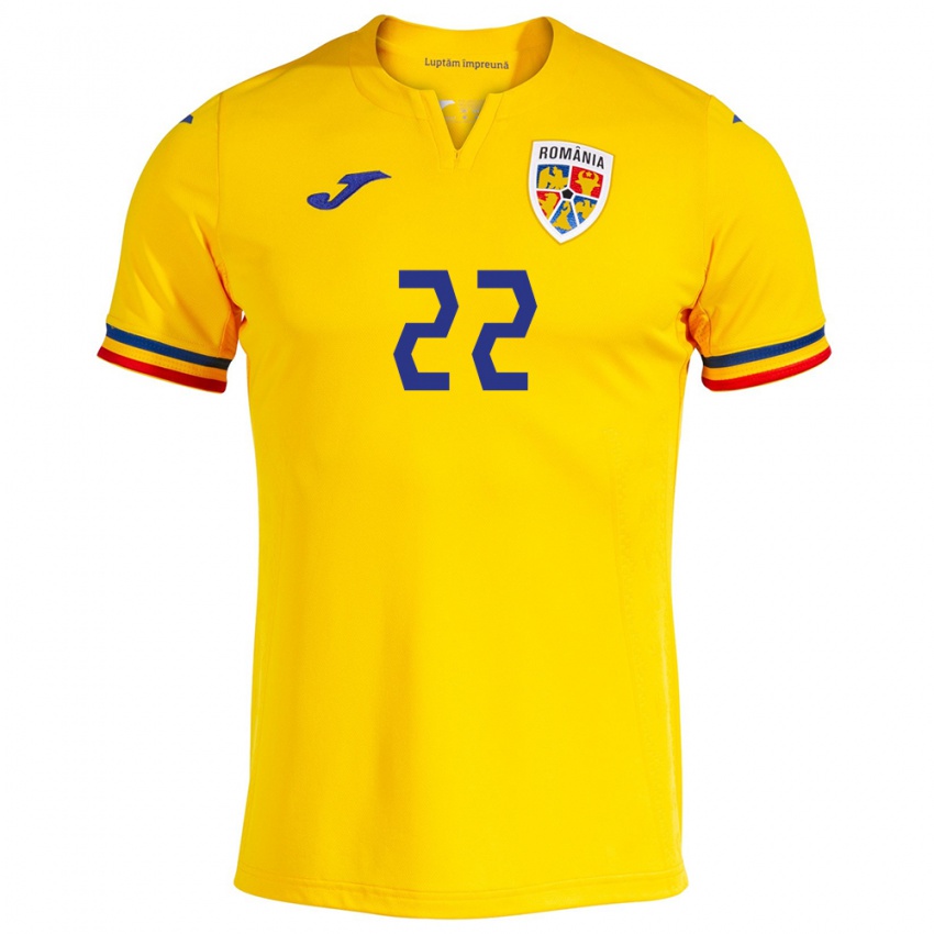 Femme Maillot Roumanie Vasile Mogoș #22 Jaune Tenues Domicile 24-26 T-Shirt Belgique