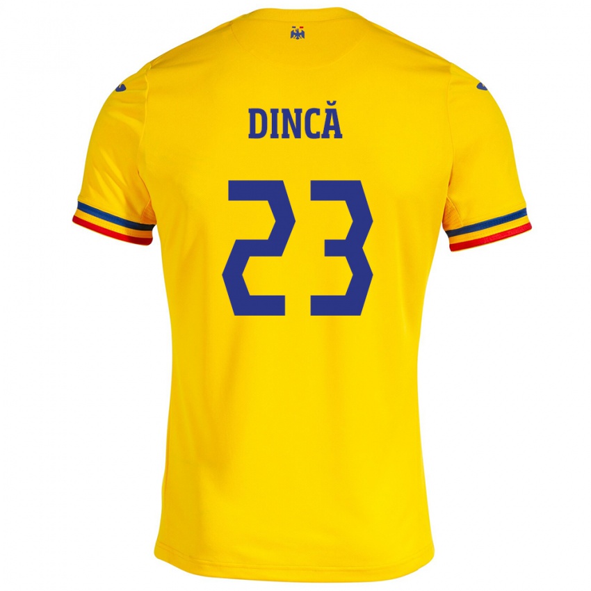 Femme Maillot Roumanie David Dincă #23 Jaune Tenues Domicile 24-26 T-Shirt Belgique