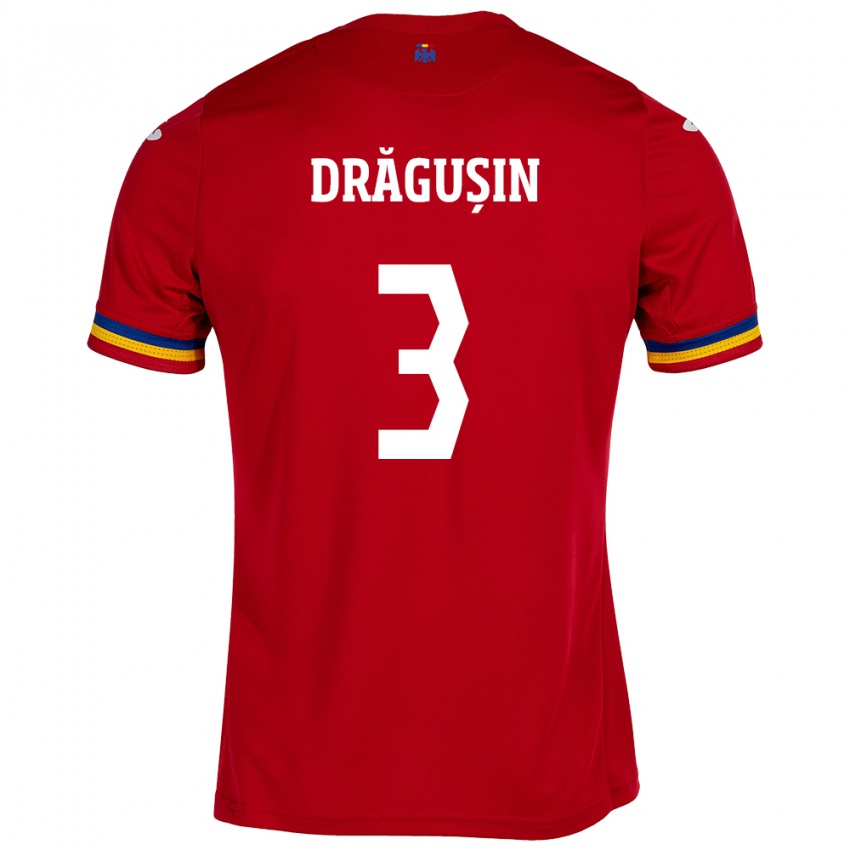 Femme Maillot Roumanie Radu Drăgușin #3 Rouge Tenues Extérieur 24-26 T-Shirt Belgique