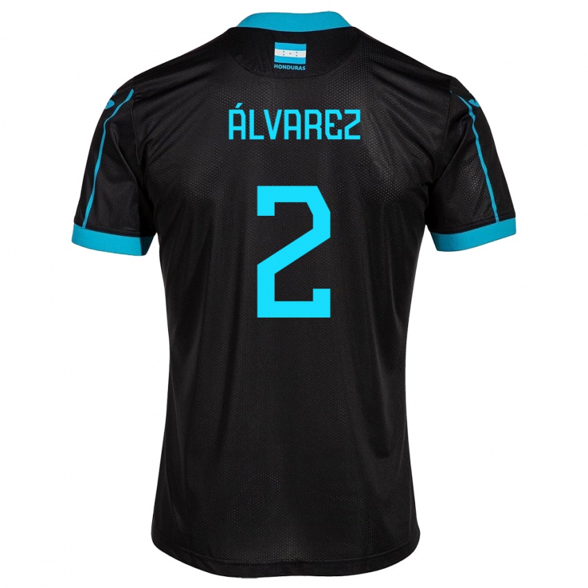 Femme Maillot Honduras Kevin Álvarez #2 Noir Tenues Extérieur 24-26 T-Shirt Belgique