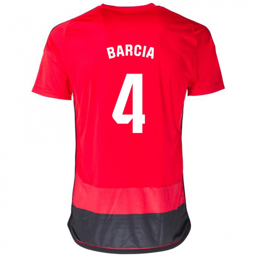 Kinderen Sergio Barcia #4 Rood Zwart Thuisshirt Thuistenue 2023/24 T-Shirt België