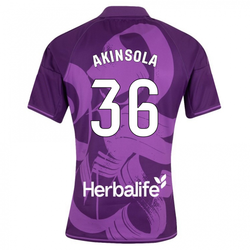 Kinder Tunde Akinsola #36 Violett Auswärtstrikot Trikot 2023/24 T-Shirt Belgien