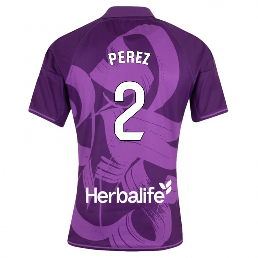 Kinderen Iker Pérez #2 Viooltje Uitshirt Uittenue 2023/24 T-Shirt België