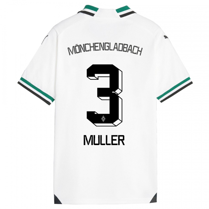 Homme Maillot Barbara Müller #3 Blanc Vert Tenues Domicile 2023/24 T-Shirt Belgique