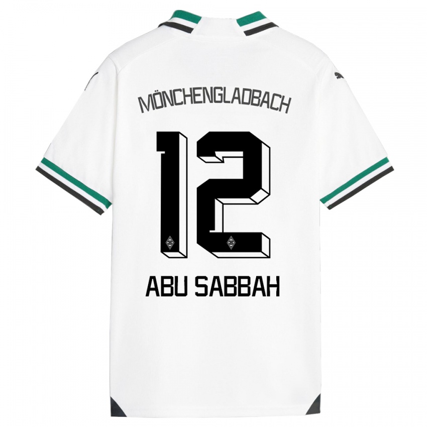 Homme Maillot Sarah Abu Sabbah #12 Blanc Vert Tenues Domicile 2023/24 T-Shirt Belgique