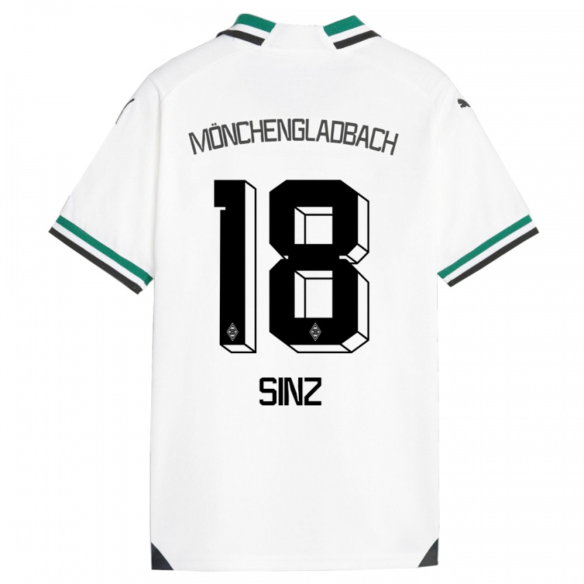 Homme Maillot Michelle Sinz #18 Blanc Vert Tenues Domicile 2023/24 T-Shirt Belgique