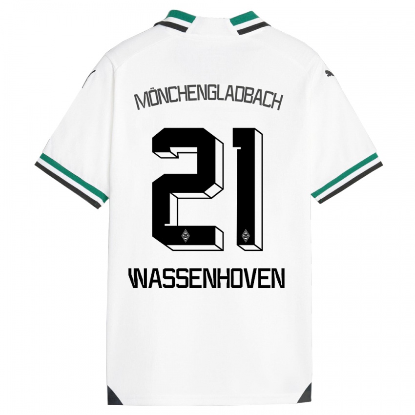 Homme Maillot Michelle Wassenhoven #21 Blanc Vert Tenues Domicile 2023/24 T-Shirt Belgique
