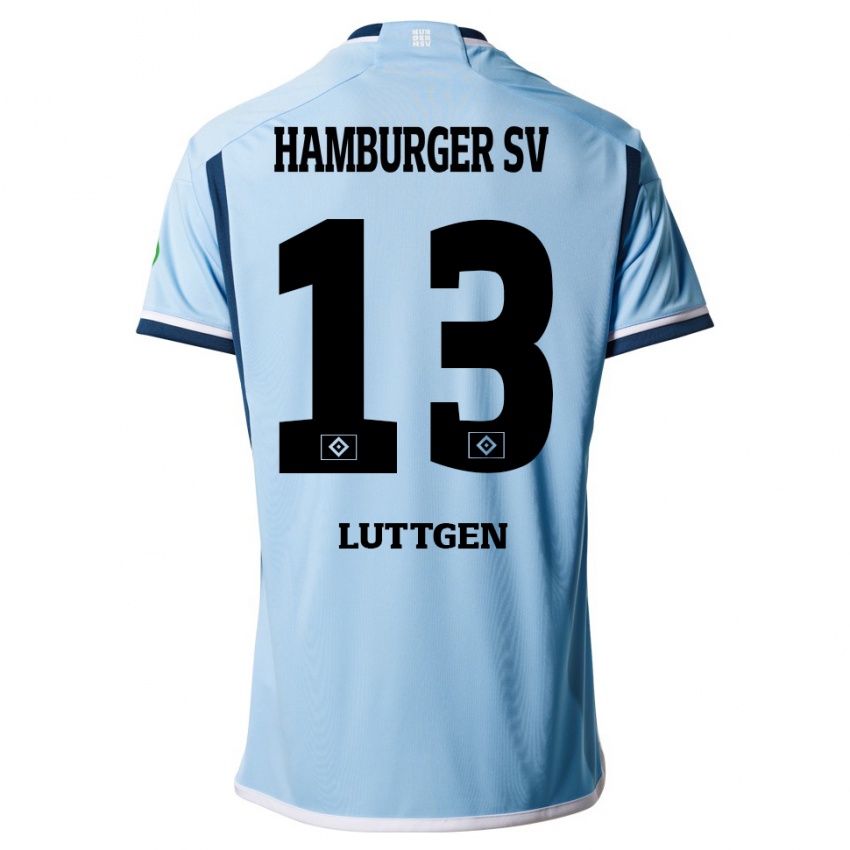 Heren Lasse Lüttgen #13 Blauw Uitshirt Uittenue 2023/24 T-Shirt België