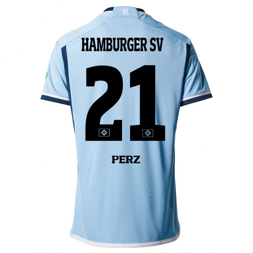 Heren Marcel Perz #21 Blauw Uitshirt Uittenue 2023/24 T-Shirt België