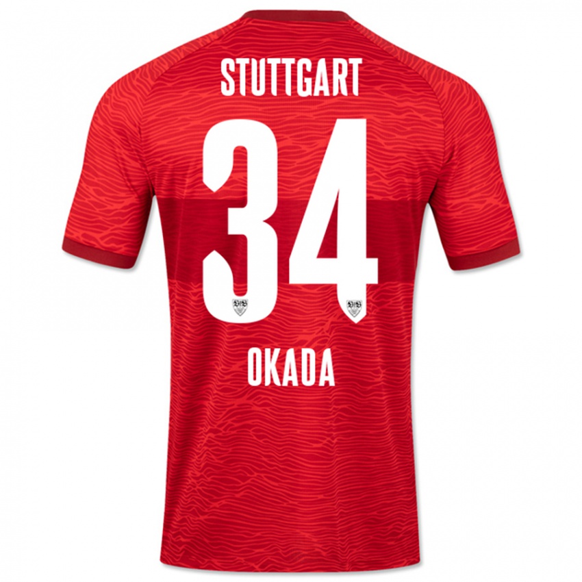 Heren Rei Okada #34 Rood Uitshirt Uittenue 2023/24 T-Shirt België