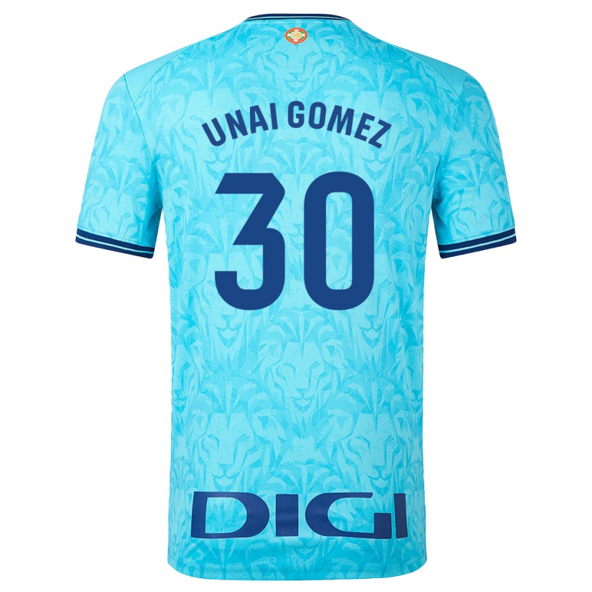 Heren Unai Gómez #30 Hemelsblauw Uitshirt Uittenue 2023/24 T-Shirt België