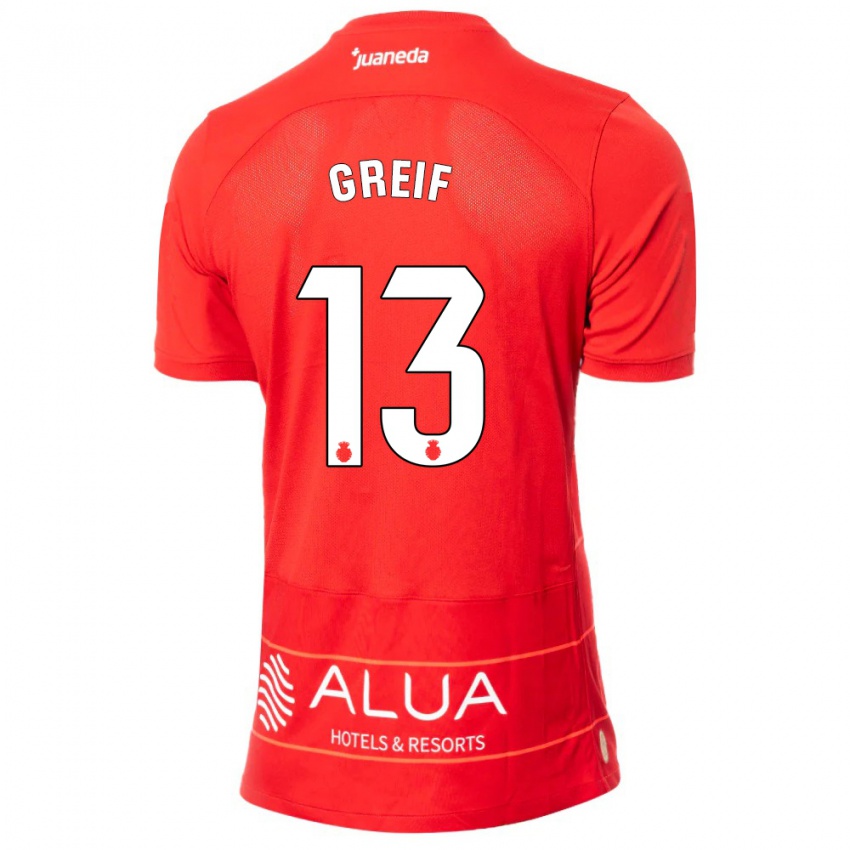 Dames Dominik Greif #13 Rood Thuisshirt Thuistenue 2023/24 T-Shirt België