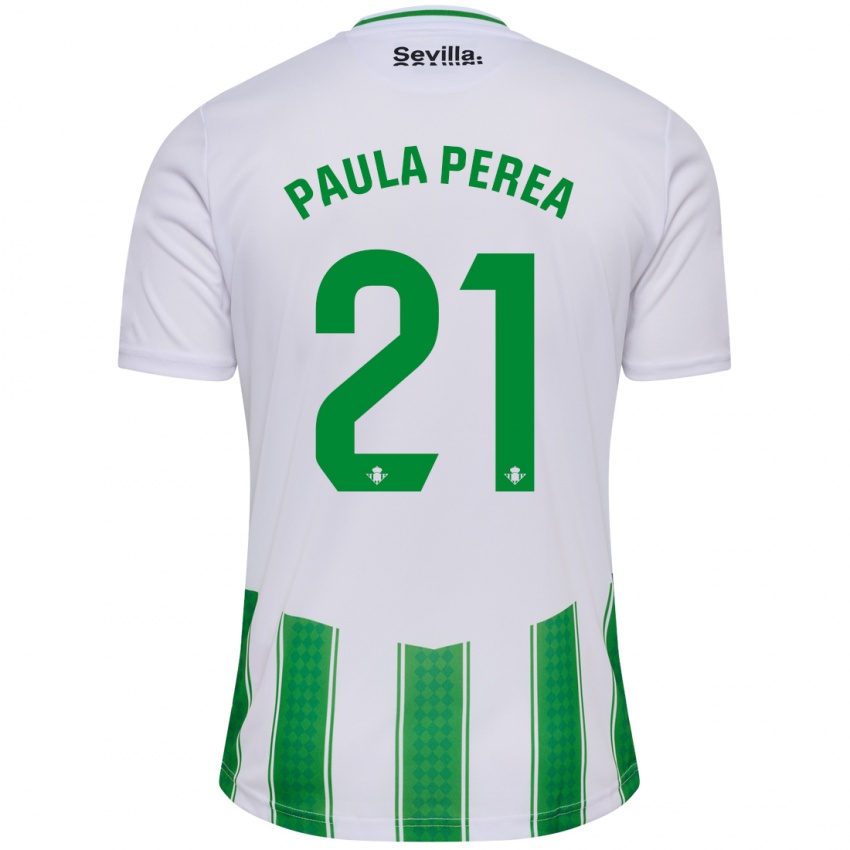 Enfant Maillot Paula Perea Ramírez #21 Blanc Tenues Domicile 2023/24 T-Shirt Belgique