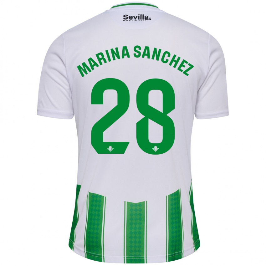 Enfant Maillot Marina Sánchez #28 Blanc Tenues Domicile 2023/24 T-Shirt Belgique