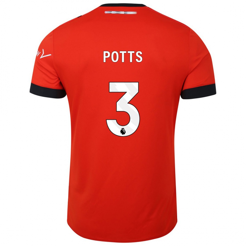 Enfant Maillot Dan Potts #3 Rouge Tenues Domicile 2023/24 T-Shirt Belgique