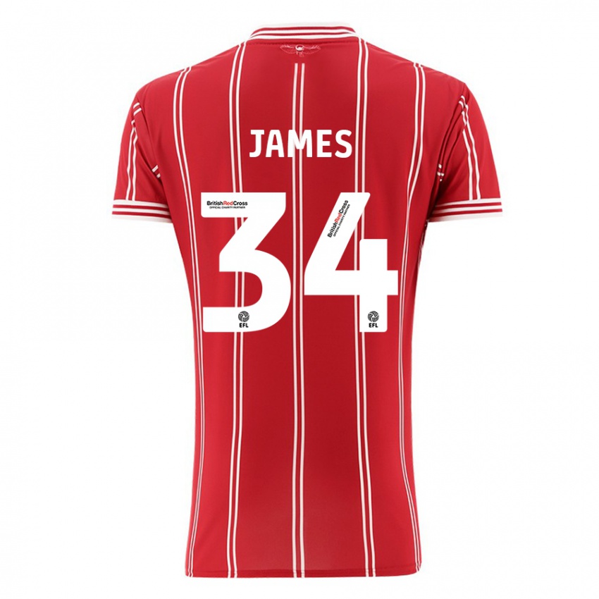 Kinderen Joseph James #34 Rood Thuisshirt Thuistenue 2023/24 T-Shirt België