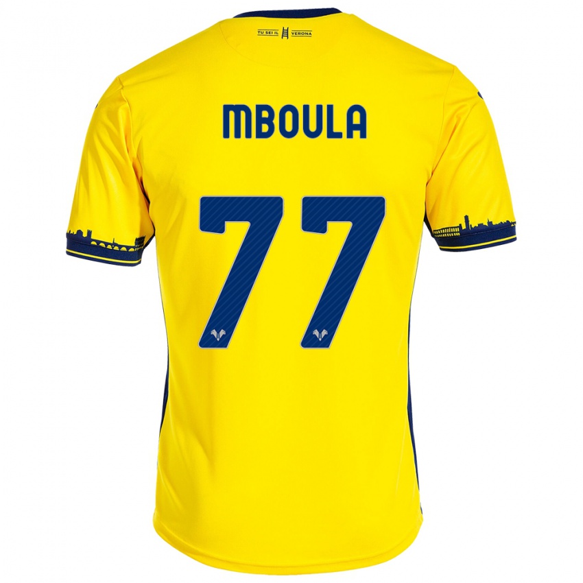 Kinderen Jordi Mboula #77 Geel Uitshirt Uittenue 2023/24 T-Shirt België