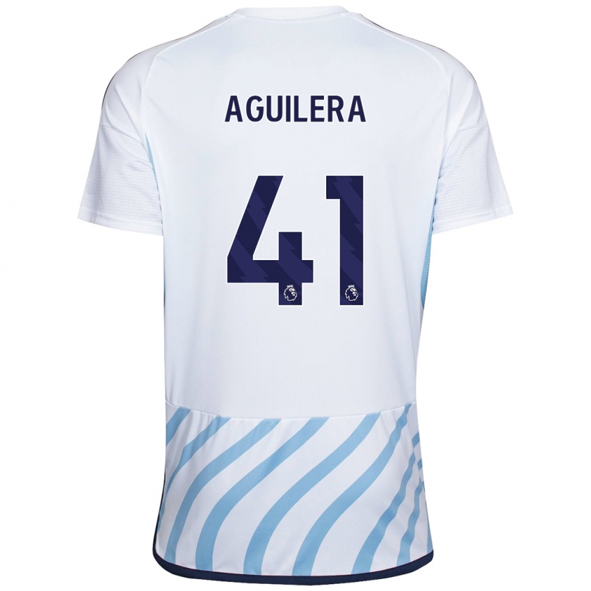 Enfant Maillot Brandon Aguilera #41 Blanc Bleu Tenues Extérieur 2023/24 T-Shirt Belgique