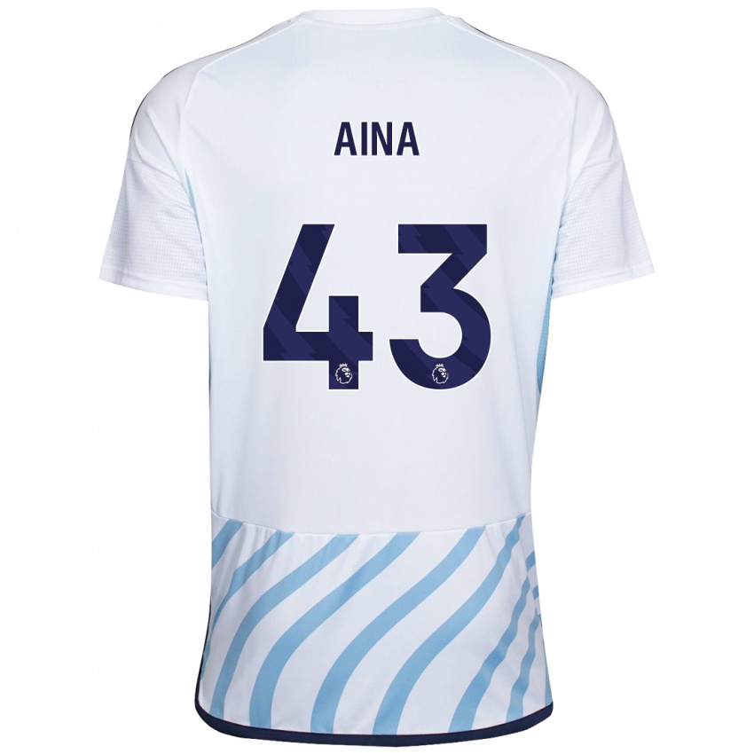 Enfant Maillot Ola Aina #43 Blanc Bleu Tenues Extérieur 2023/24 T-Shirt Belgique